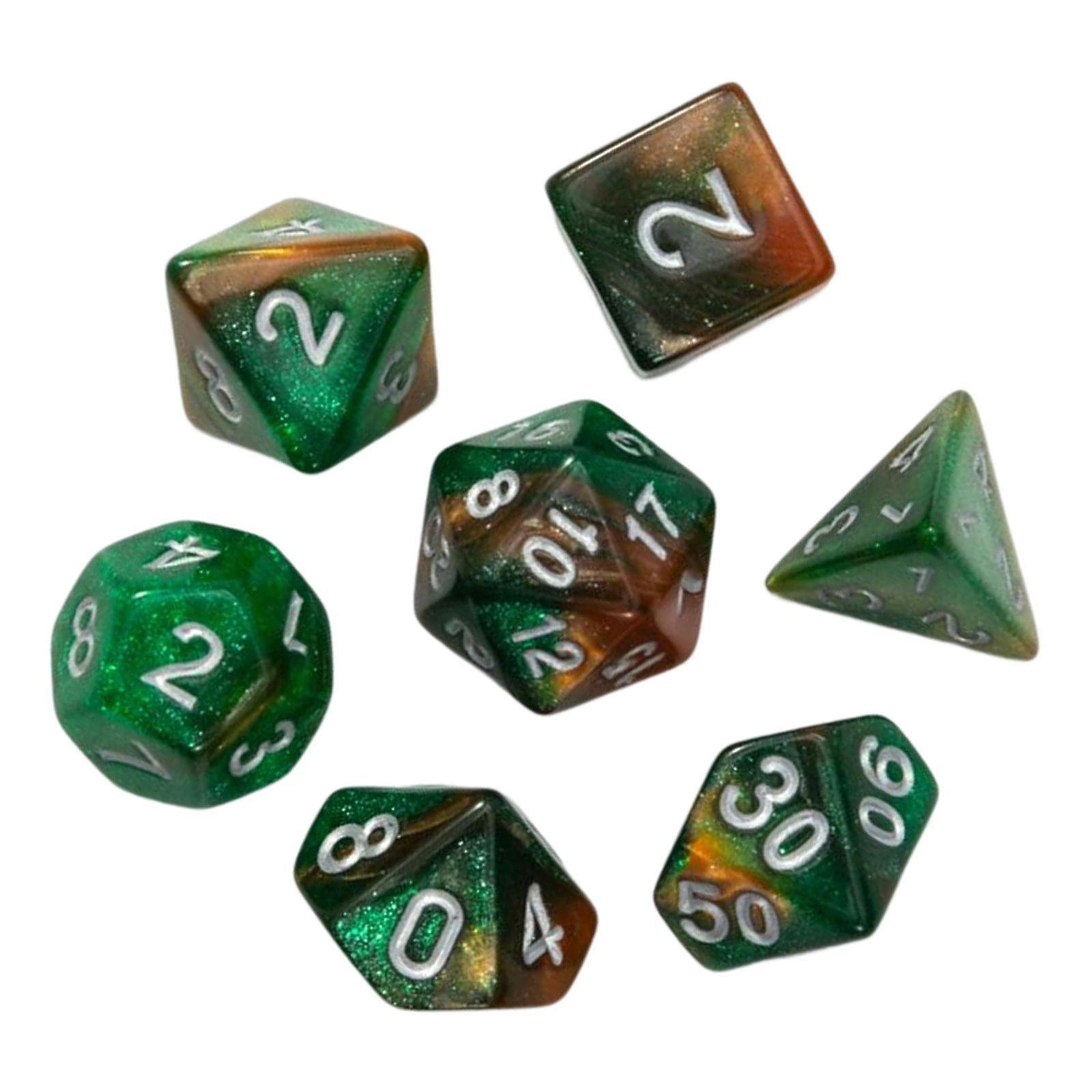 7 stuks acryl dobbelstenen partij speelgoed D4 D8 D10 D12 D20 voor MTG RPG Role Playing Green Aureate