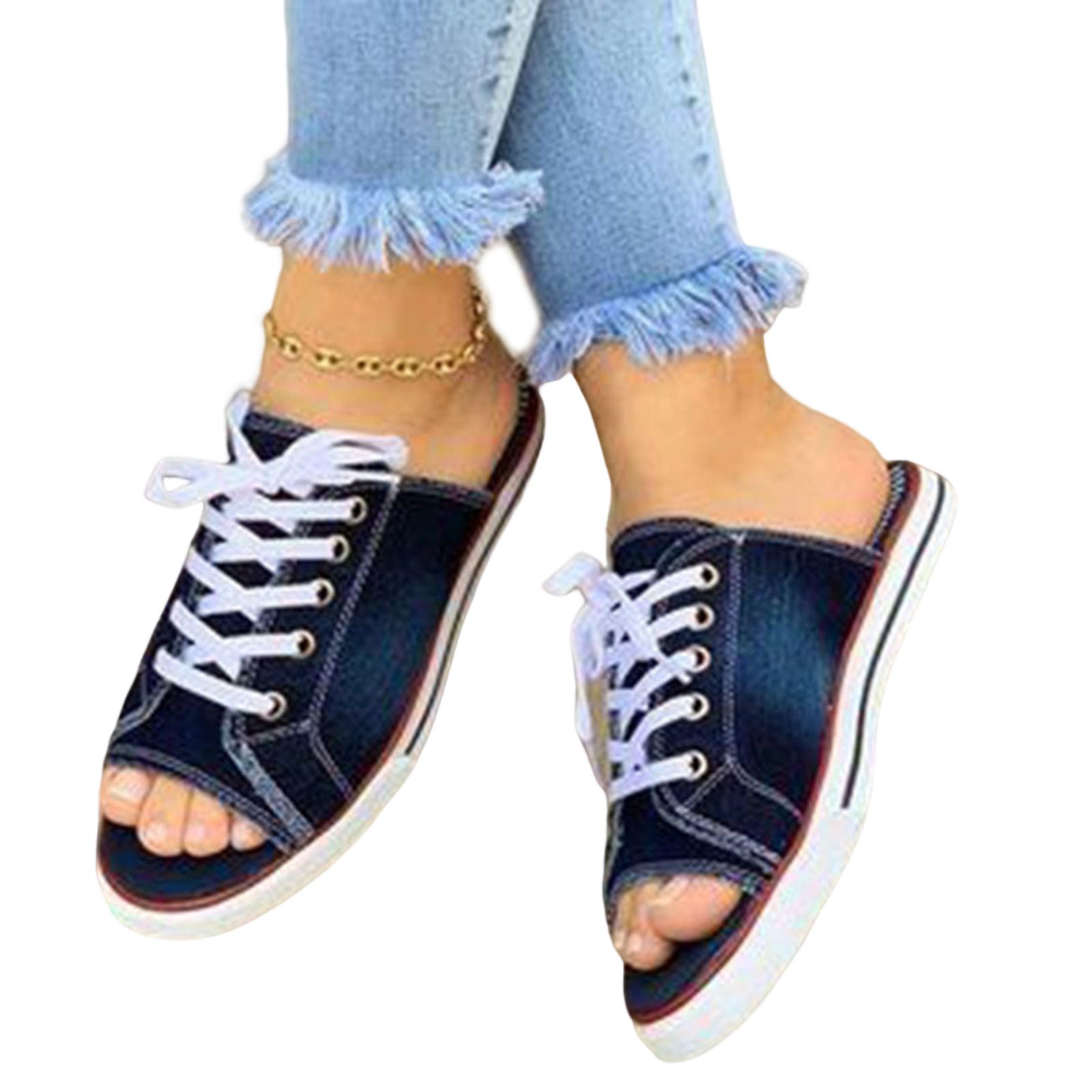 Women's Open Toe Flat Slippers Wide Width Ladies Sandals For Shopping Driving Walking