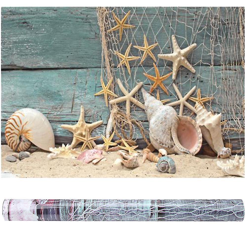3D effect adhesive poster representing a shell and a starfish for aquarium decoration (L)
