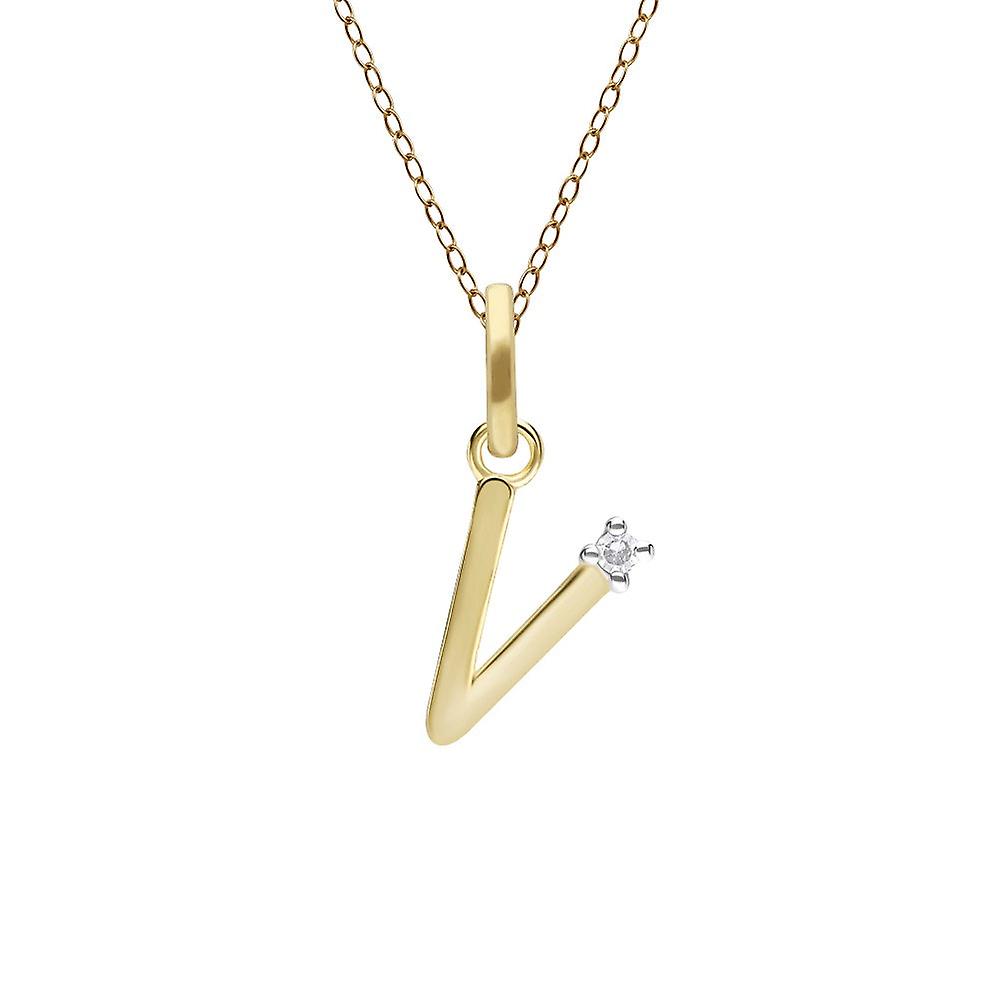 Collier Initial V Bleu Saphir en Or Jaune 9ct