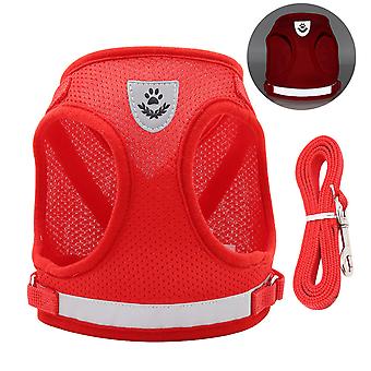 Dog Harness and Leash Reflective Adjustable Breathable 3.9 Feet Pet Walking Leash Set for Small Medium Dogs Red Reflective Hole L
