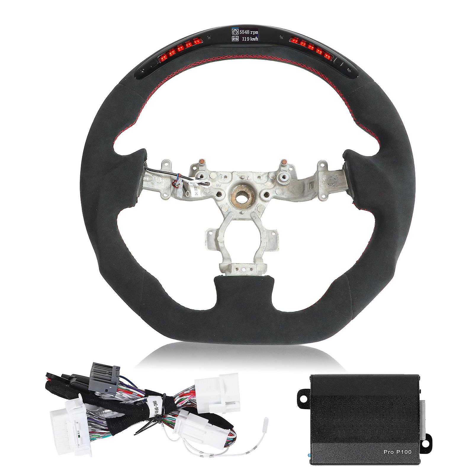 D Type Racing Steering Wheel,Suede LED Display Shift Suede Steering Wheel Red Stitching Steering Wheel Exceptional Reliability