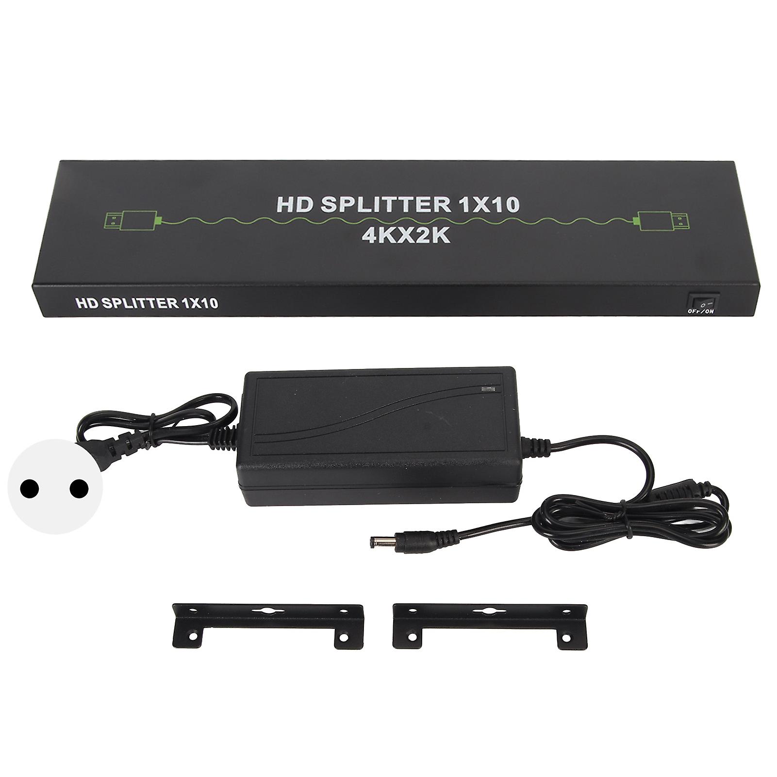 1 in 10 Out HD Multimedia Interface Splitter Support 4K 30Hz 3D Sound Video Sync 10 Way HD Video Splitter 100‑240V EU Plug