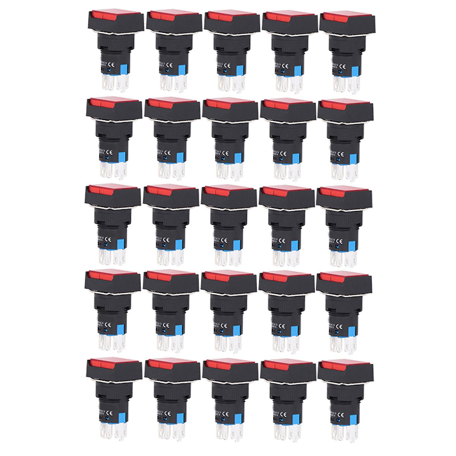 24V Red 16mm ABS Brass Self-Locking Push Button Switch with Light (25Pcs) for Distribution Box