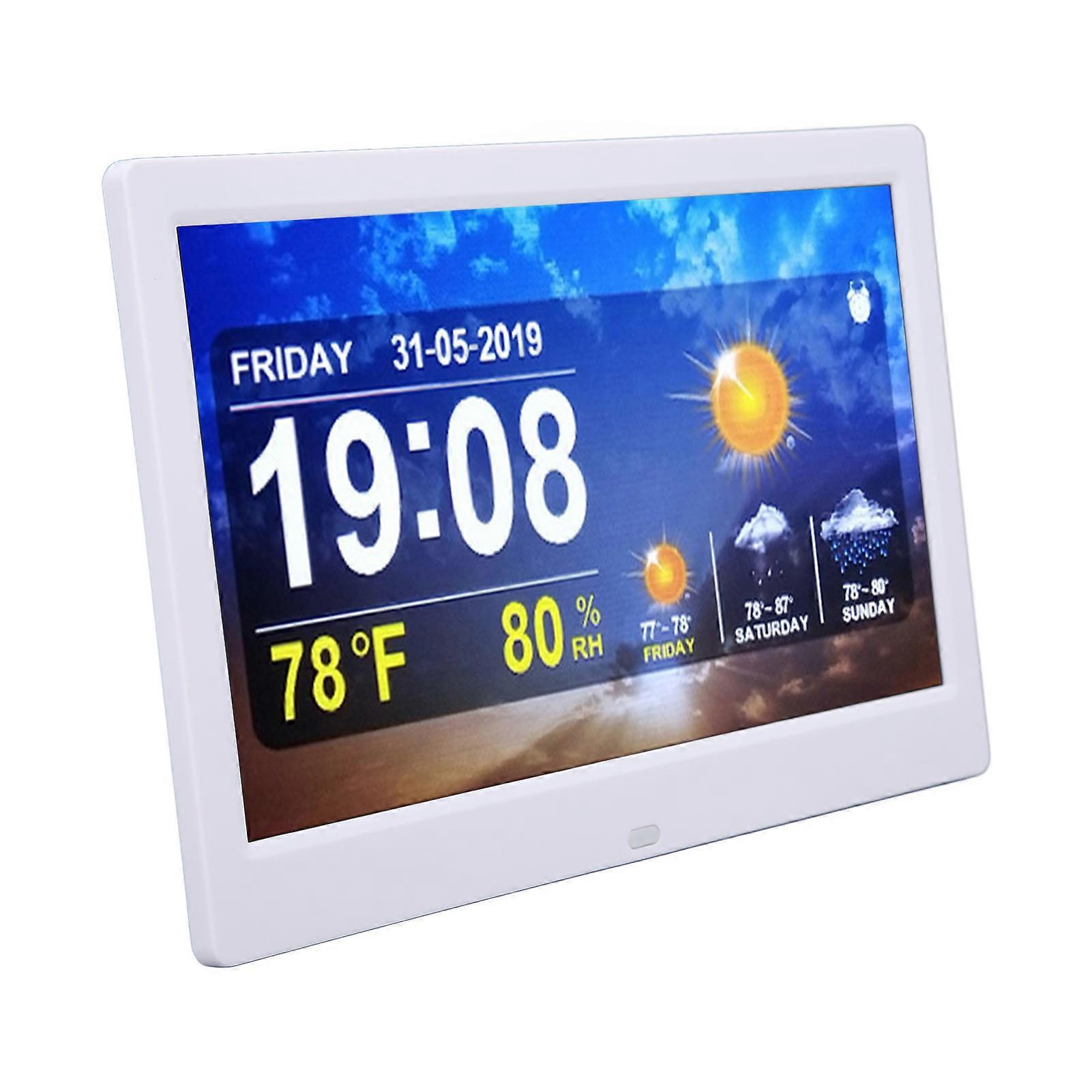 WIFI Weather Clock 10in 100?240V White Date Time Temperature Humidity Color Display Alarm Clock with Remote Control Support Photos Videos Music Play U