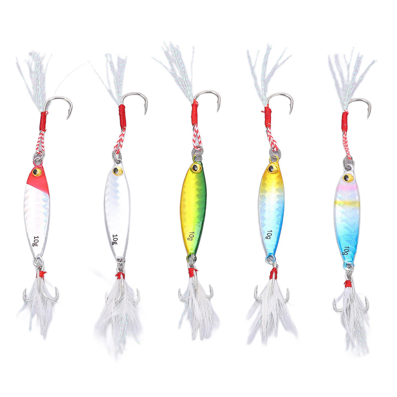 5Pcs 10g Jig Angeln Köder Metall Jig Köder Künstliche Köder mit Feder Haken Angeln Tackles für Bass