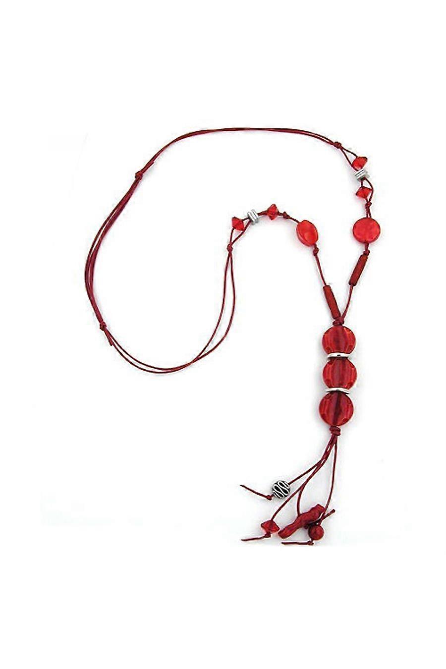 Necklace 3 Red Marbled Disk Beads Great Design - Gl00803