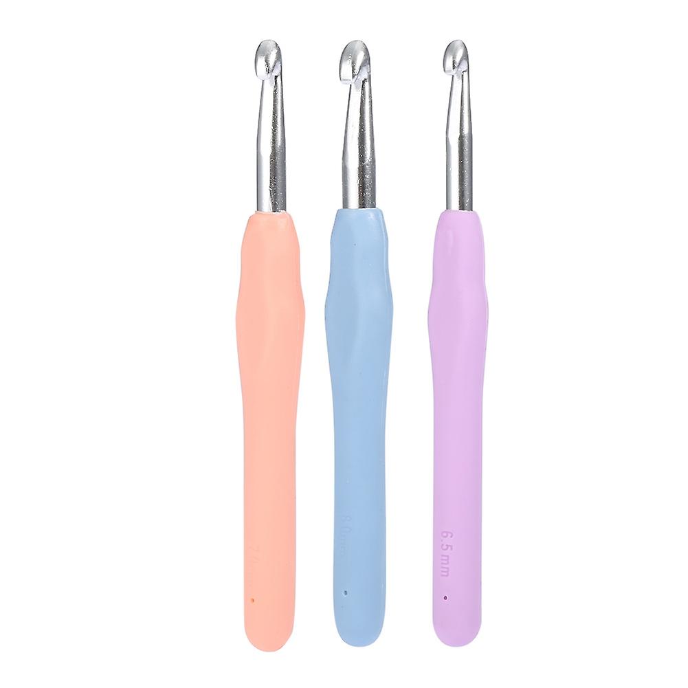 3pcs Aluminum Crochet Hooks Set Smooth Knitting Needles with Soft TPR Handle