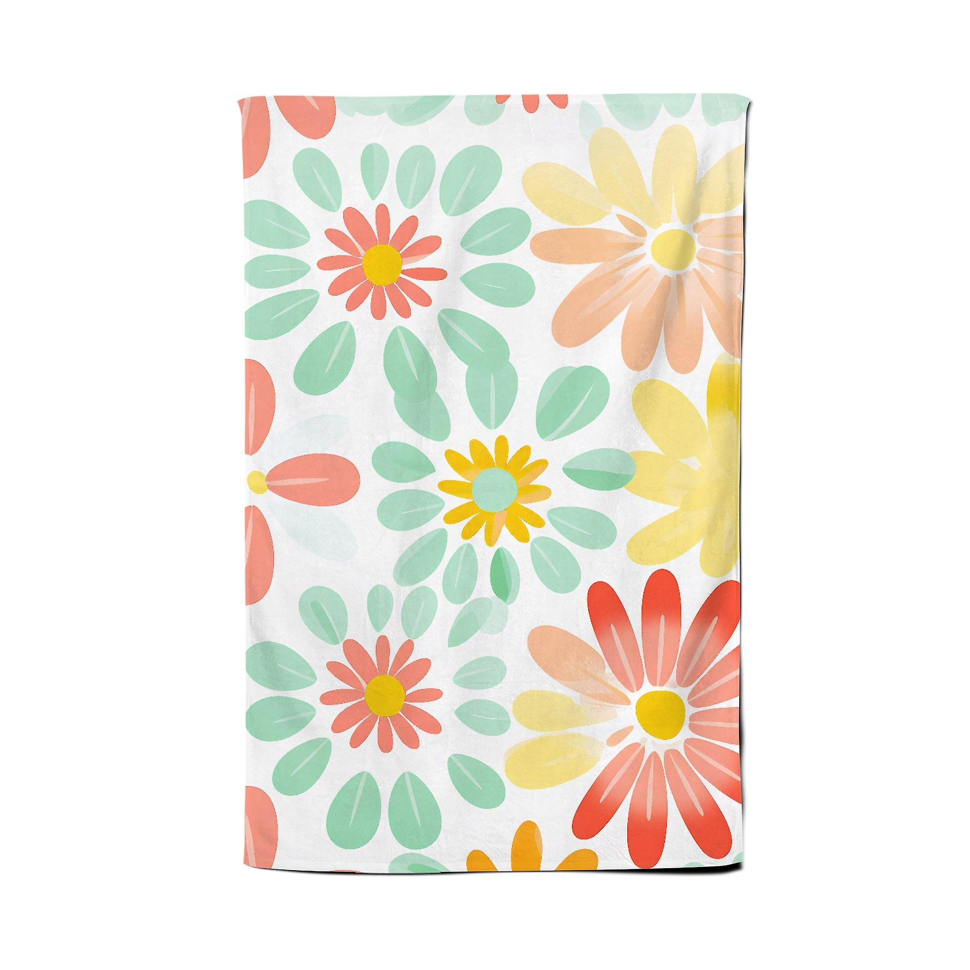 Green And Yellow Flowers Tea Towel