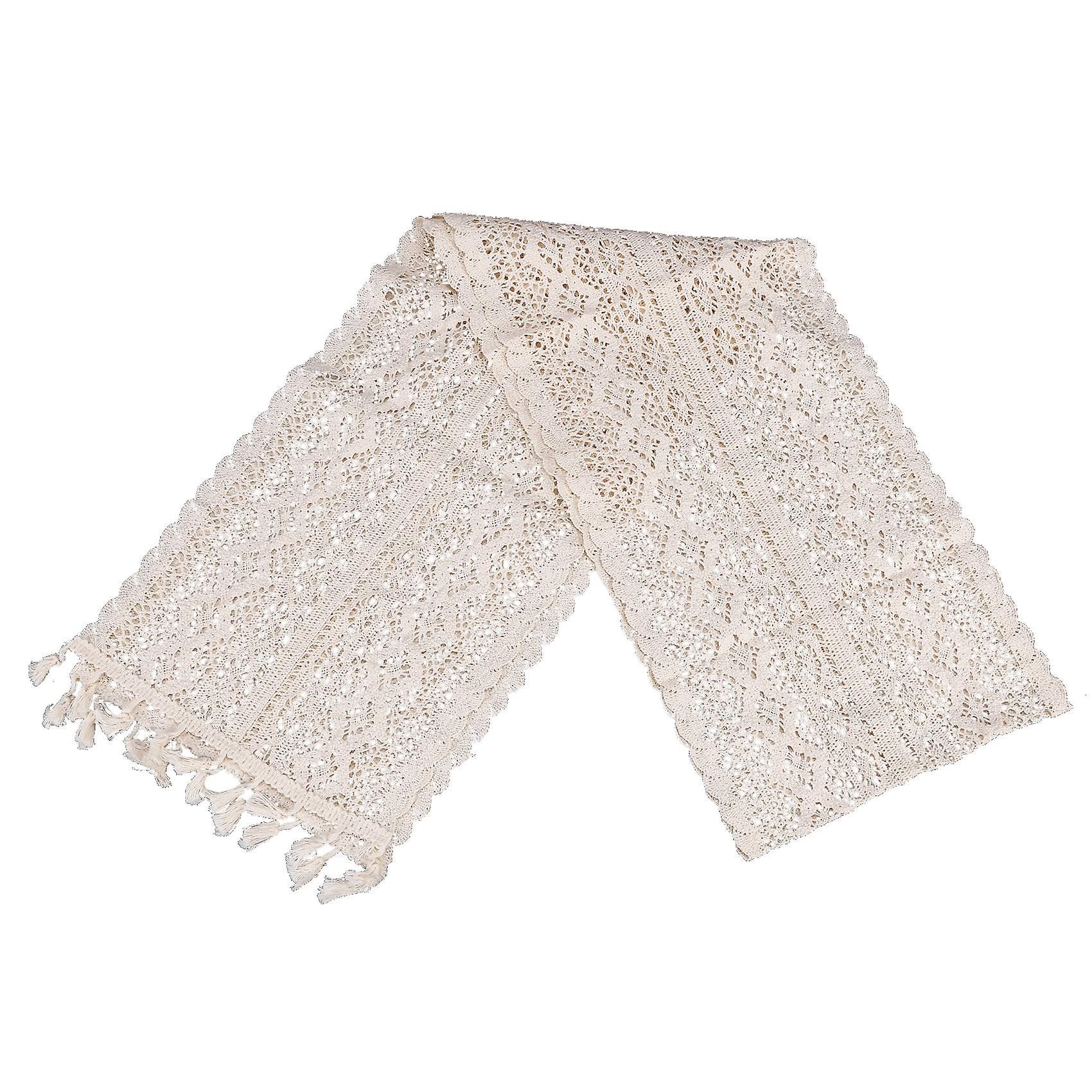 Elegant Cream Crochet Lace Macrame Table Runner with Tassels for Rustic Wedding Decoration and Farm