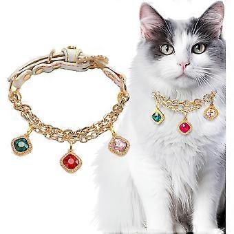 Pet Collar for Small Dogs and Cats, Adjustable PU Leather Collar with Rhinestone Diamond Pendantm