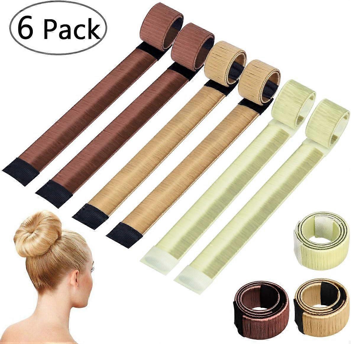 6 PCS Hairdressing Tools Bun Making Set (Blonde, Light Brown, Brown)