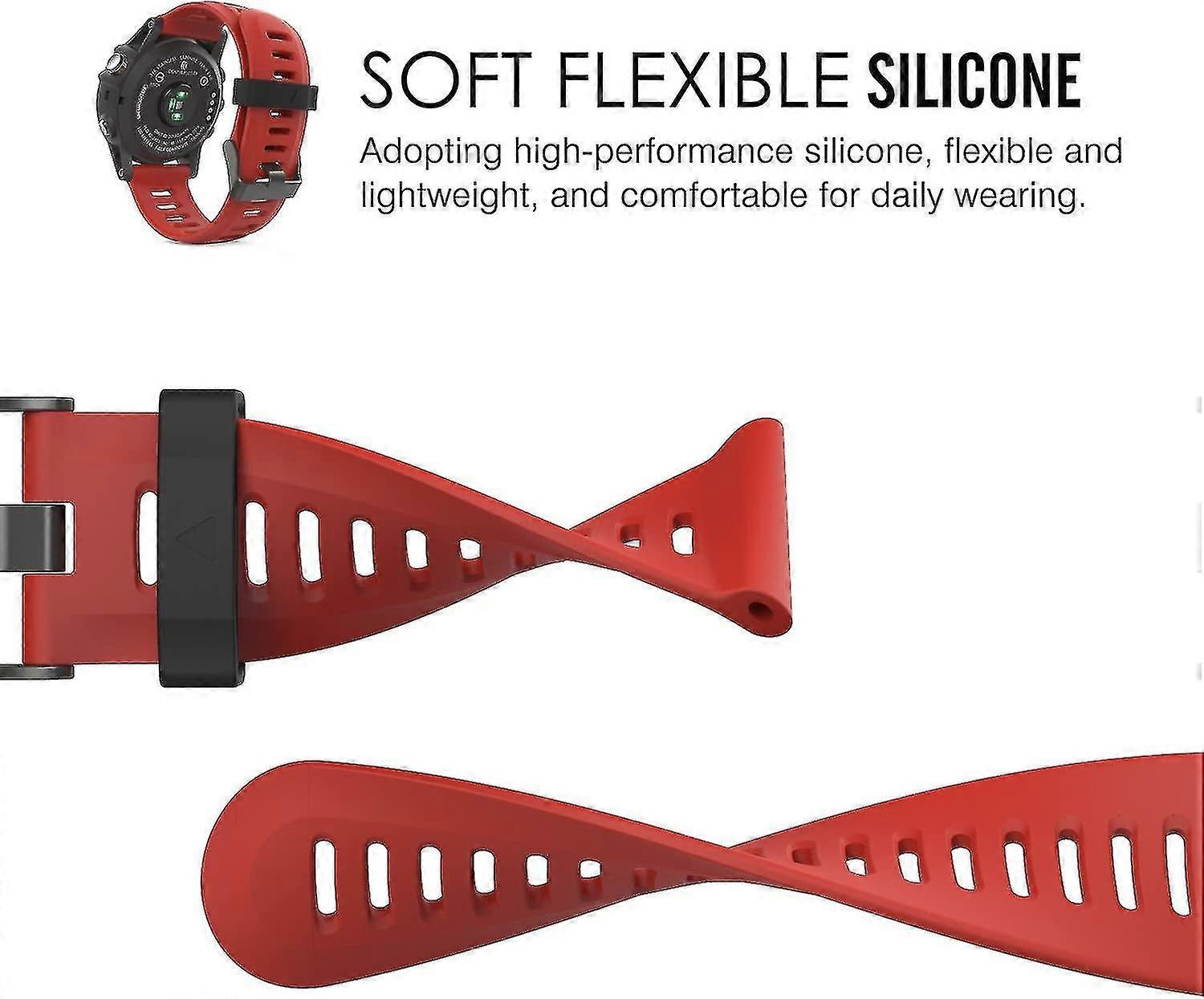 Bracelet sport de remplacement en silicone souple compatible avec Fenix 3 Hr / fenix 5x / 5x Plus / tactix Charlie / descente Mk1 / quatix 3