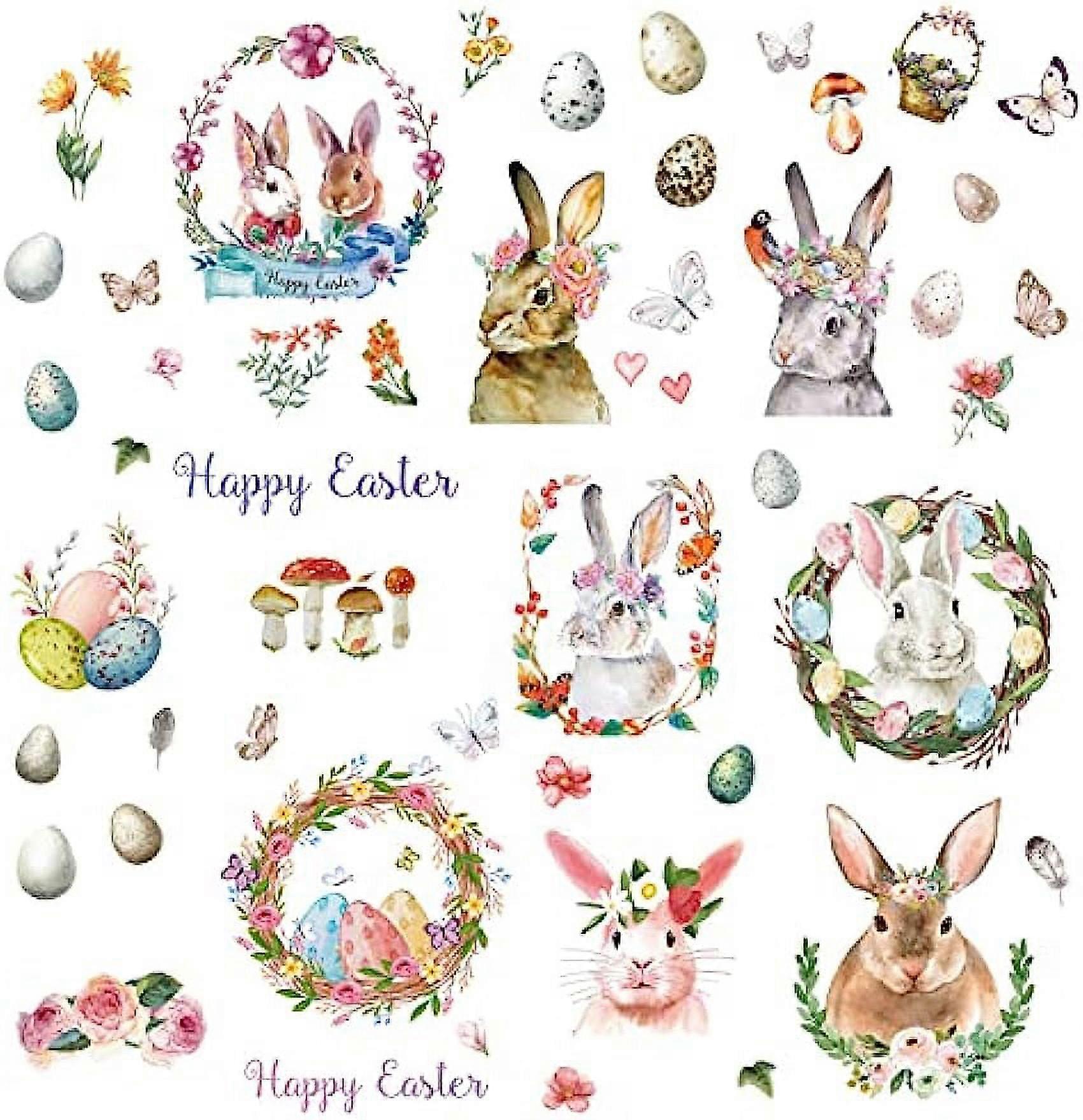 1set Happy Easter Wall Decals Bunny Wall Stickers 8 Sheets Egg Flower Window Stickers Waterproof Removable