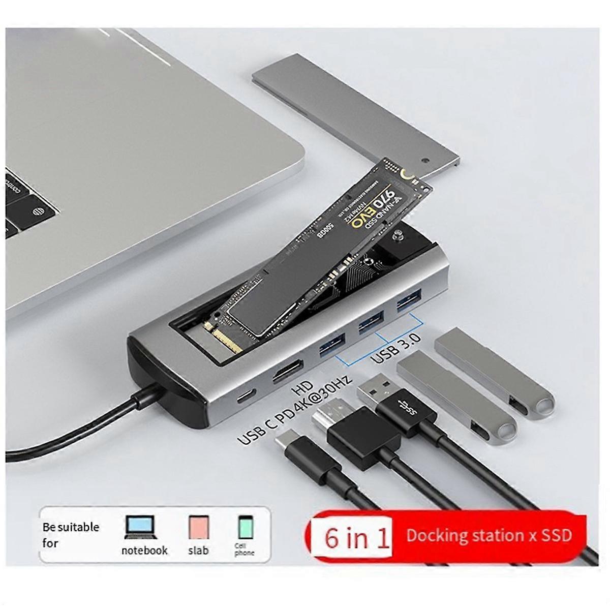 6-in-1 USB Type-C Docking Station Multi-Function Fast Charging Station Docking Station SATA Single Agreement