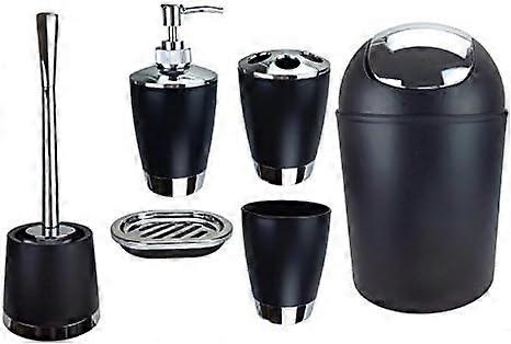 Set Of 6 Bathroom Accessories Including Soap Dispenser, Toilet Brush And Brush Holder Black