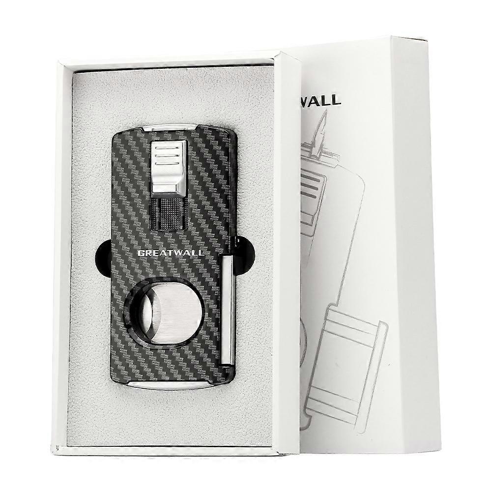 Cigar Lighter Creative With Cigar Scissors Cigar Drill Three-In-One Spray Gun Double Fire Direct Wind Lighter Wholesale