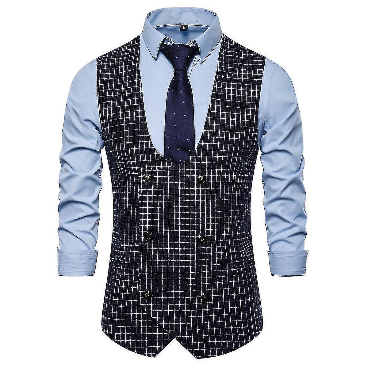 Allthemen Mens Double-breasted U-neck Vest