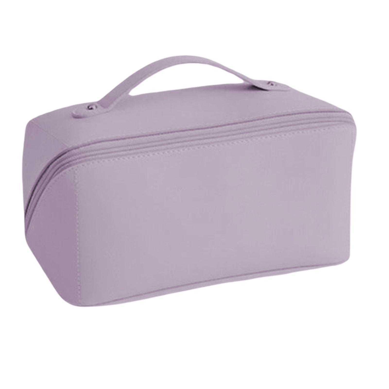 Grande borsa cosmetica in pelle Pu con più scomparti e maniglia borsa di stoccaggio per trucco professionale Nebbia Viola