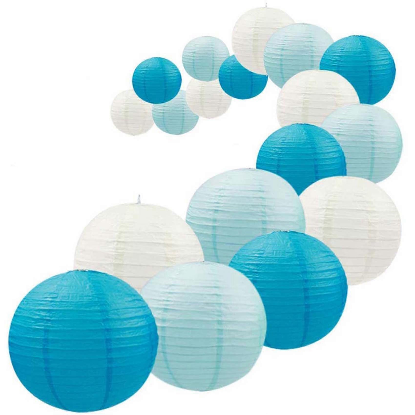 18Pcs Royal Blue Paper Lantern Set,Reusable Hanging Decorative Japanese Chinese Paper Lanterns,Easy