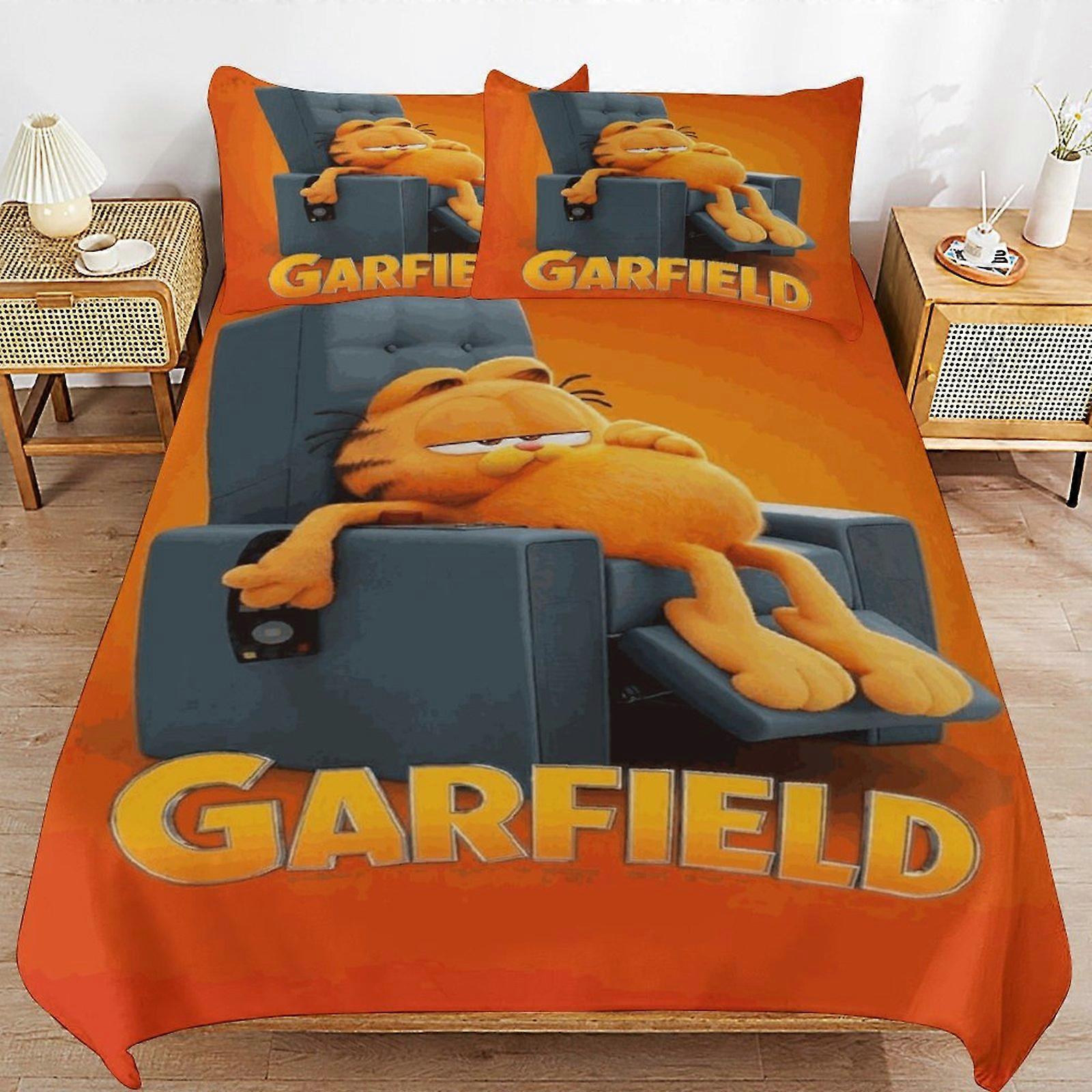 x69 Garfield Säng Påslakan Mikrofiber Sängkläder Uppsättningar 3D-Tryckt Lätt 3 Piece Täcken, 1 Påslakan Och 2 Kudde Shams För Barn Pojkar Gir