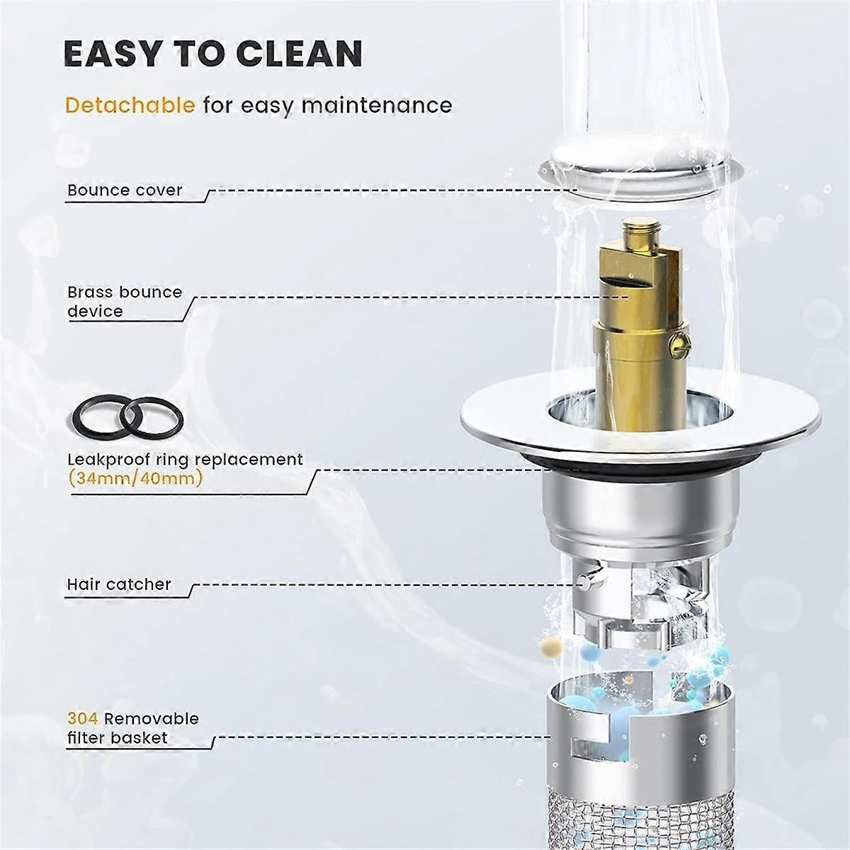 Bathroom Sink Pop Up Drain Stopper-Brass Core Sink Drain Straine ...