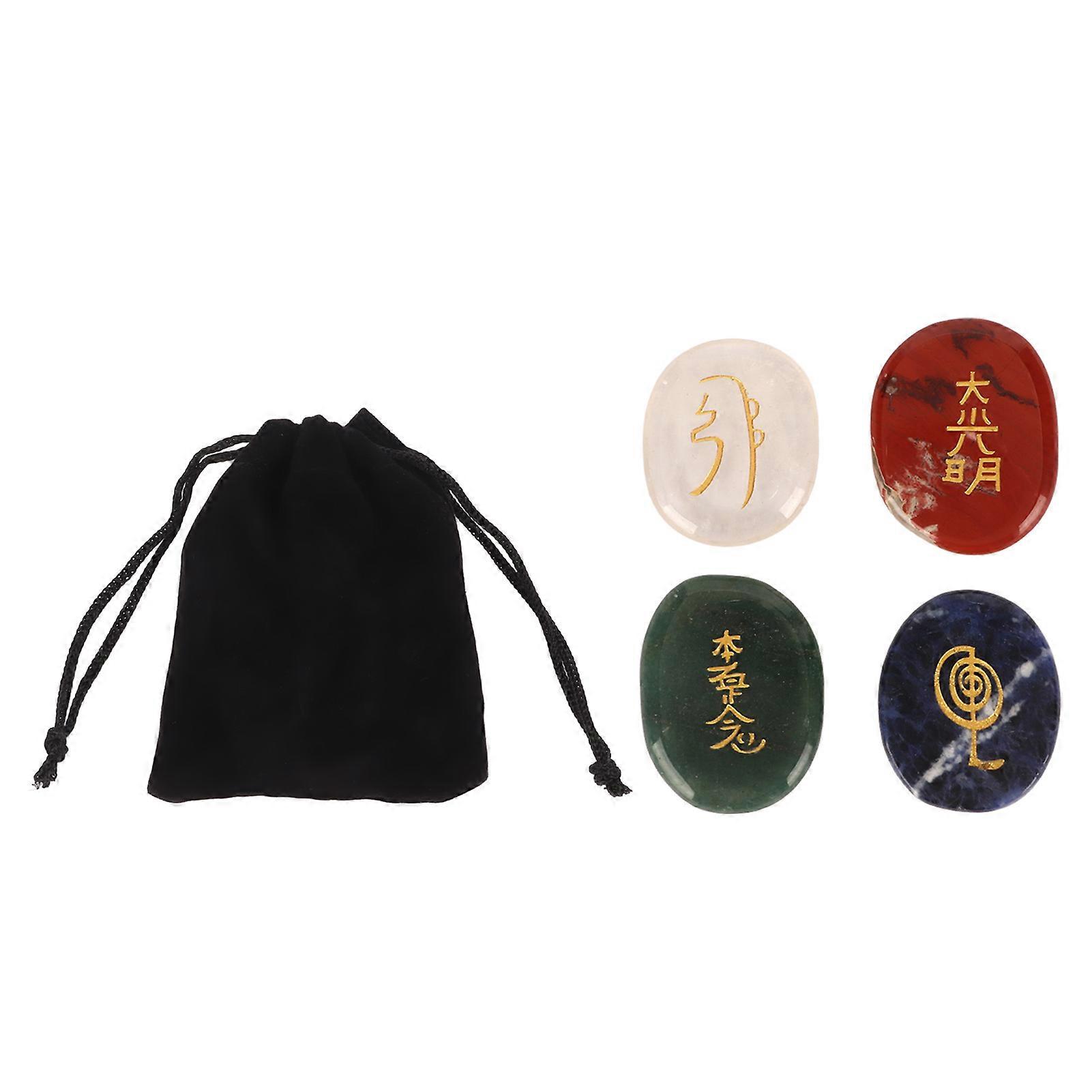 4個のレイキバランシングストーン細かく磨かれた手のひらサイズフラットサーキュラーレイキヒーリングクリスタル瞑想の浄化