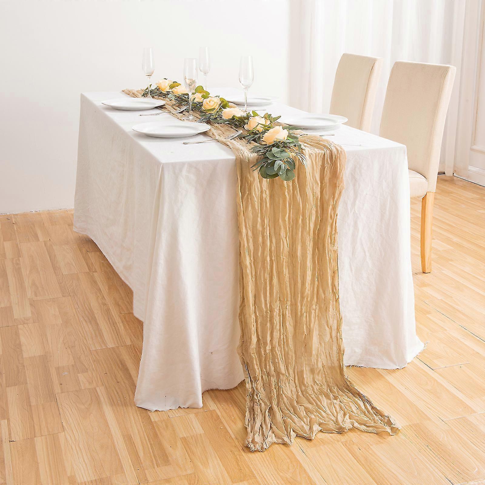 New Hot Cheesecloth Table Runner Dusty Sage Green Gauze Tablecloth Boho Rustic Decorations For Wedding Decor Reception Bridal Shower Holiday Party