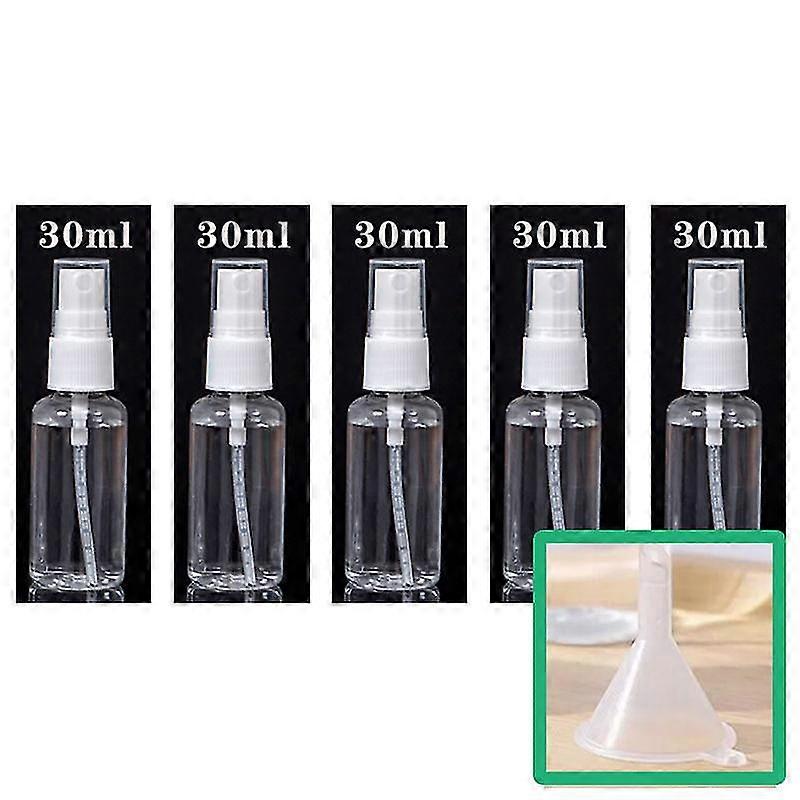 Spray Bottles, 30ml Clear Empty Fine Mist Plastic Travel Atomiser Bottle Set, Small Refillable Liquid Containers With 1pc Funnels (5pcs)