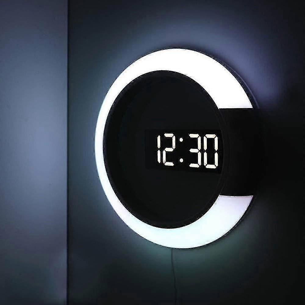 Led Wall Clock, Creative Remote Control, Digital Clock, Hollow Mirror, Temperature Alarm, 7 Colors Changing, Night Light For Home Office B