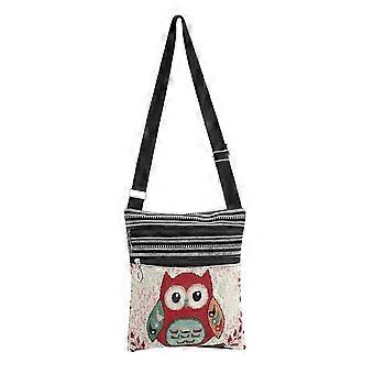 Ethnic Style Double Zipper Owl Shoulder Cross Bag