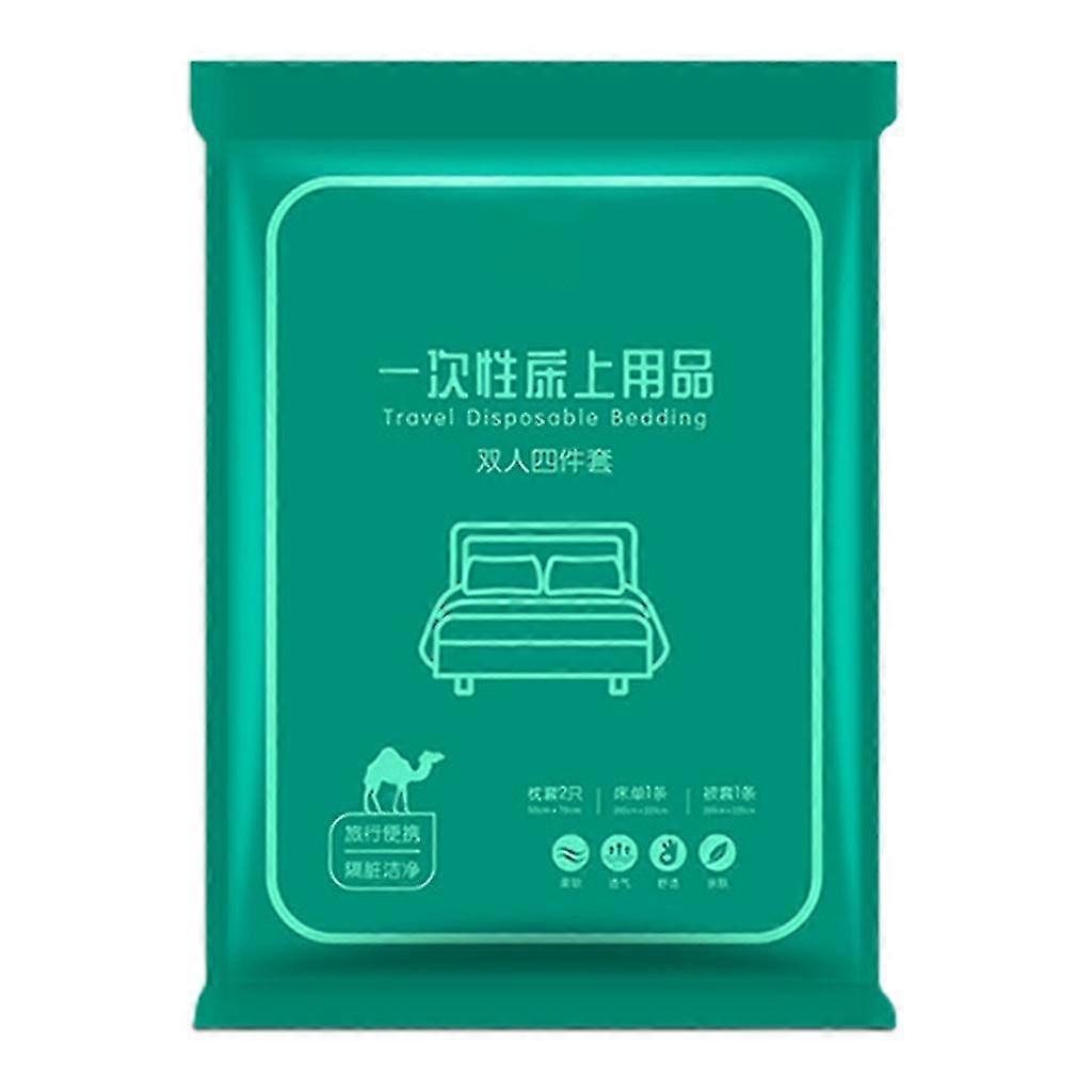 4st Engångs Sängkläder Set Bärbar Non-woven Vita Lakan Överkast Påslakan Täcke Dubbel Örngott För Resor Affärshotellresa XXF