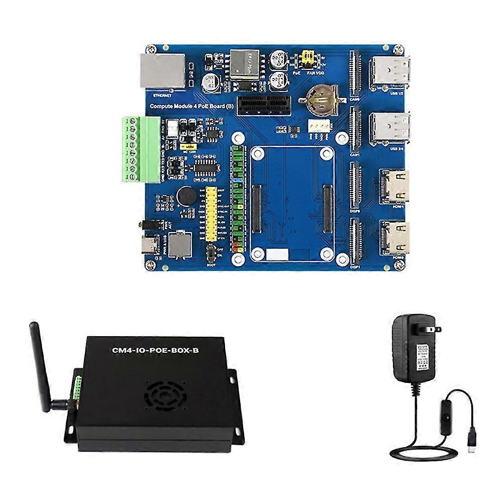 For Cm4 Poe Expansion Board With Case+ Adapter Poe/rs485/rs232 Rpi Compute Module 4 Lite/emmc Us Pl