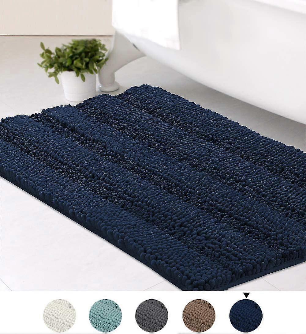 Striped Luxury Chenille Bathroom Rug Mat Extra Soft And Absorbent Shaggy Rugs Dry Quickly Plush Rug Carpet For Tub/toilet/shower Machine Washable, Nav