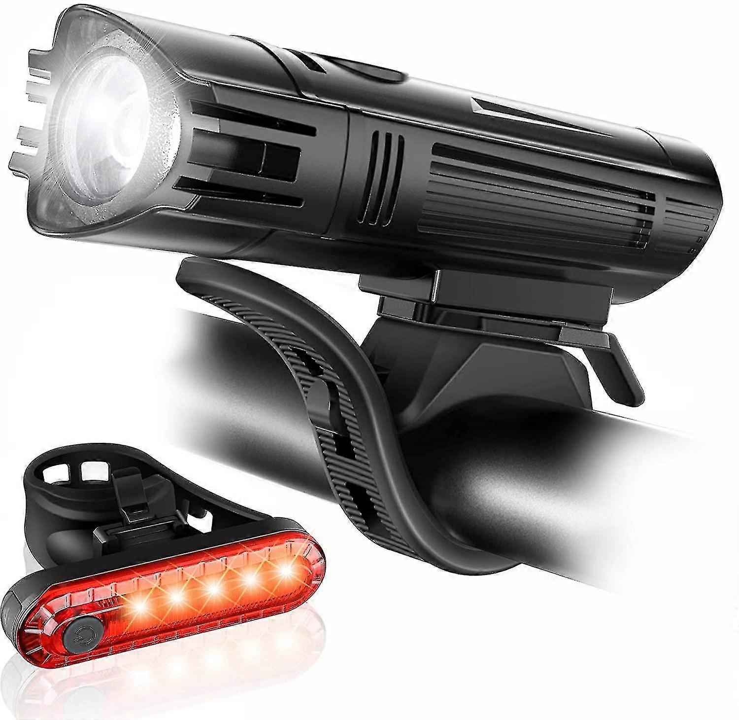 4 Light Modes Usb Rechargeable Bike Light Set Front Headlight And Back Taillight