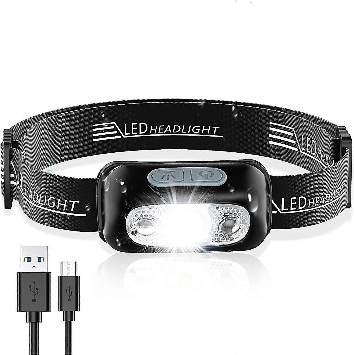 Head Torch, Rechargeable Super Bright LED Headlamp - IPX6 Waterproof, Adjustable Angle & Strap, Led Head Torch