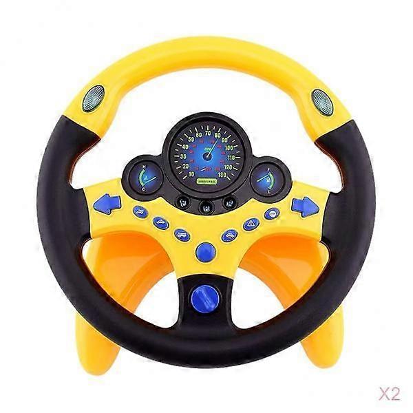 2Pc Simulation Co-pilot Steering Wheel Yellow with Base for Children Car Toy