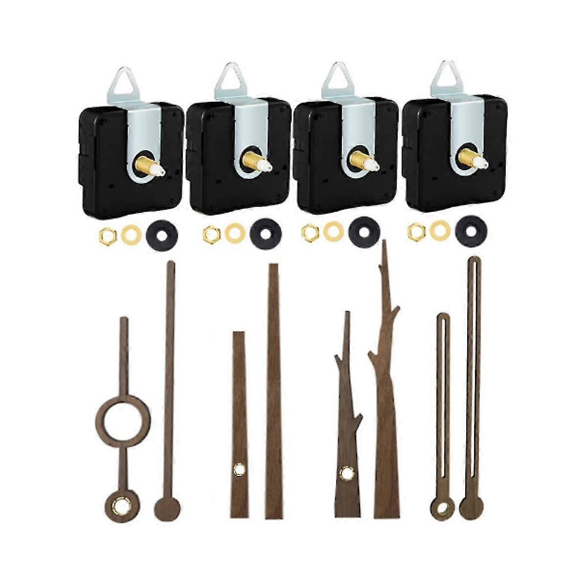 4pcs Clock Movement Mechanism With Hooks And 4 Walnut Different Hands Clock Repair Parts Replacement Diy Clock