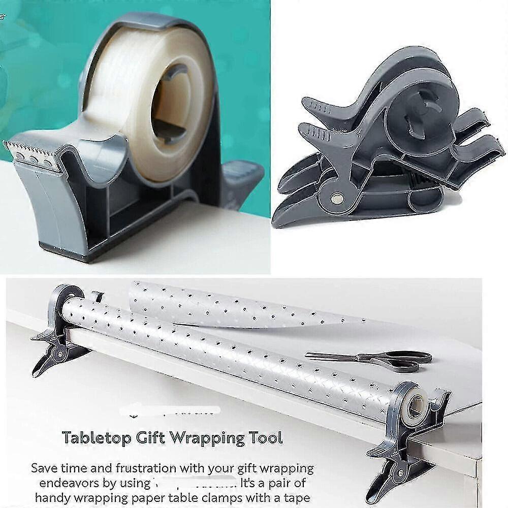 1 paire Wrap Buddies Tabletop Gift Wrapping Tool Packing Tape Dispenser Two Clamp Solution W / Distributeur de ruban intégré