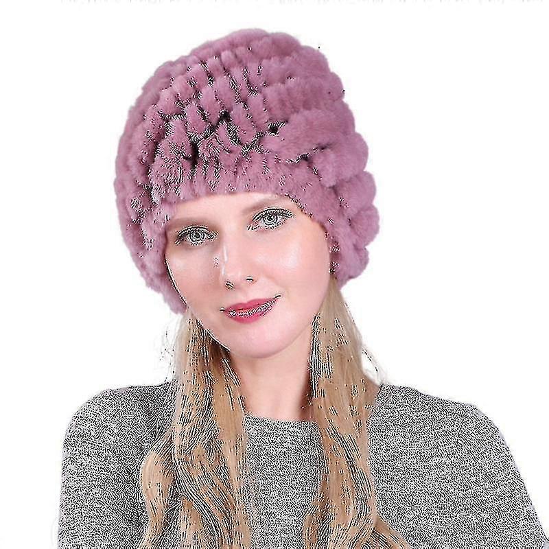 Multicolors Damski Kapelusz z futra królika Furry Knit Beanie Hat Ciepły zimowy kapelusz Ski Skull Cap