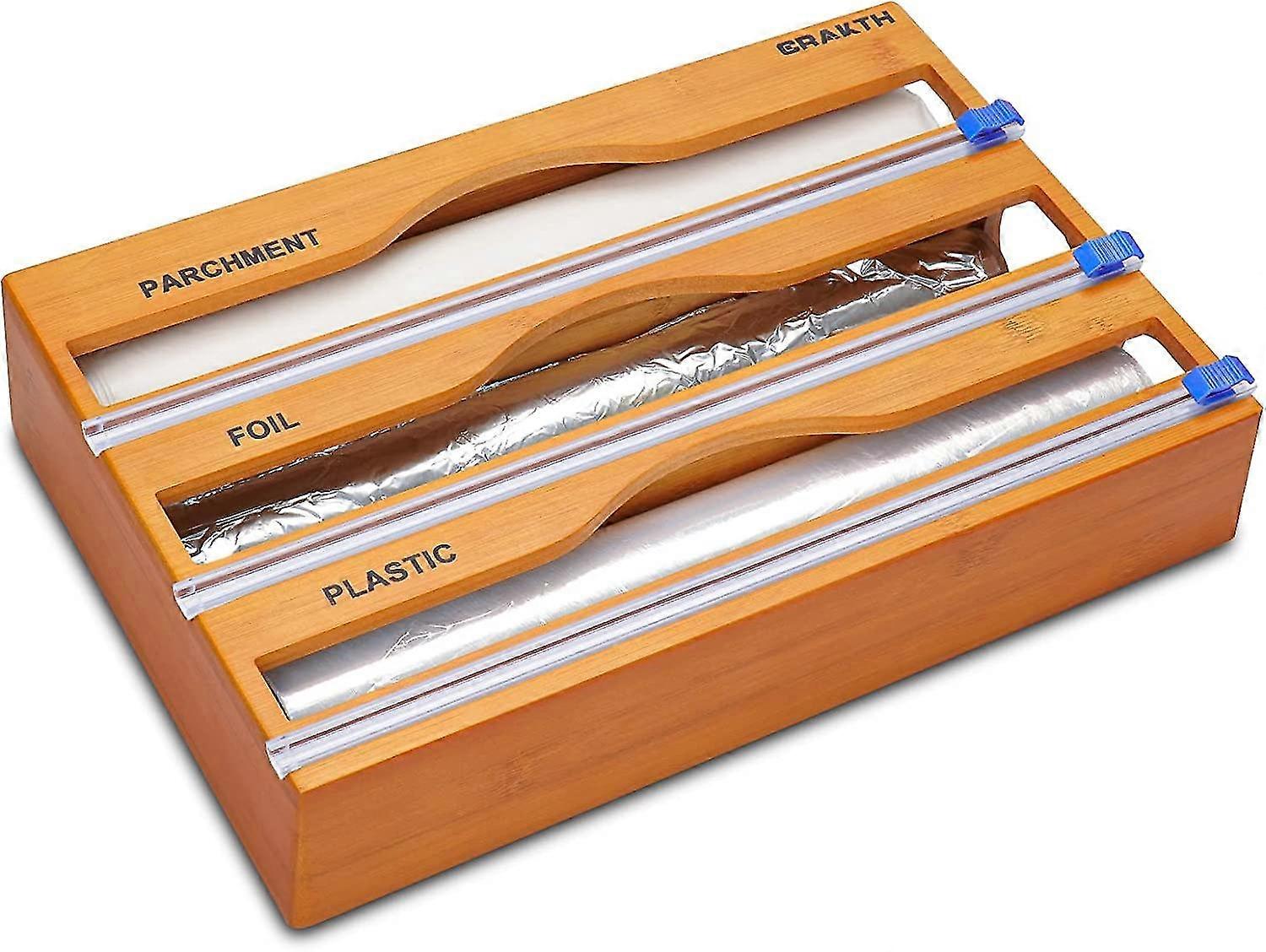 Bambus Plastikfolie Spender mit Cutter, 3 in 1 Lagerung Organizer fr  Aluminiumfolie & Cling Film & Pergamentpapier | Fruugo DE