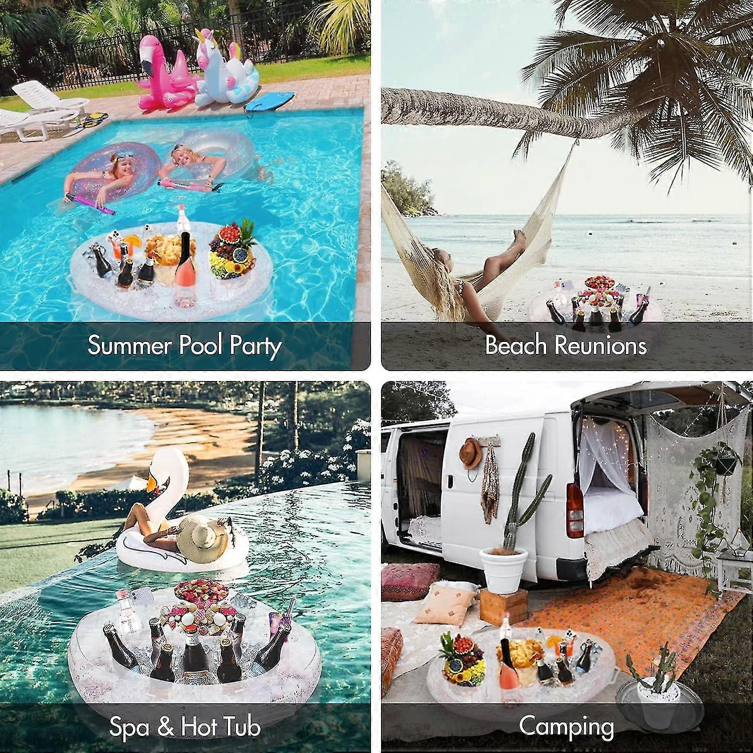 Porte-gobelet Gonflable Flottant Piscine 2 En 1 - Plateau Flottant Argent 70x50cm Pour Boissons Et Collations
