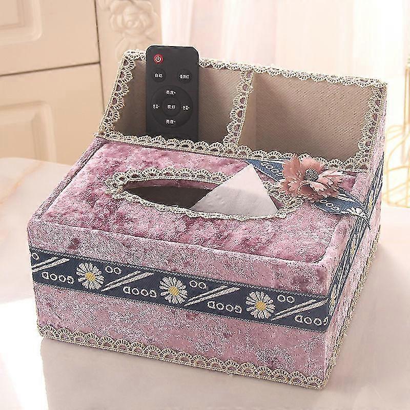 Lace Fabric Tissue Box Cover With Storage Case Container For Home