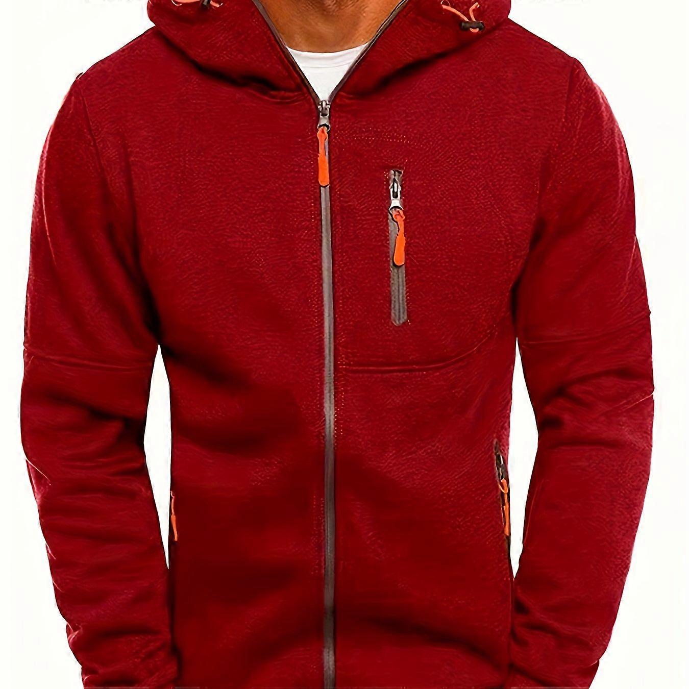 Men's Casual Zip Up Hoodie With Zipper Pockets For Spring Fall Fitness Running