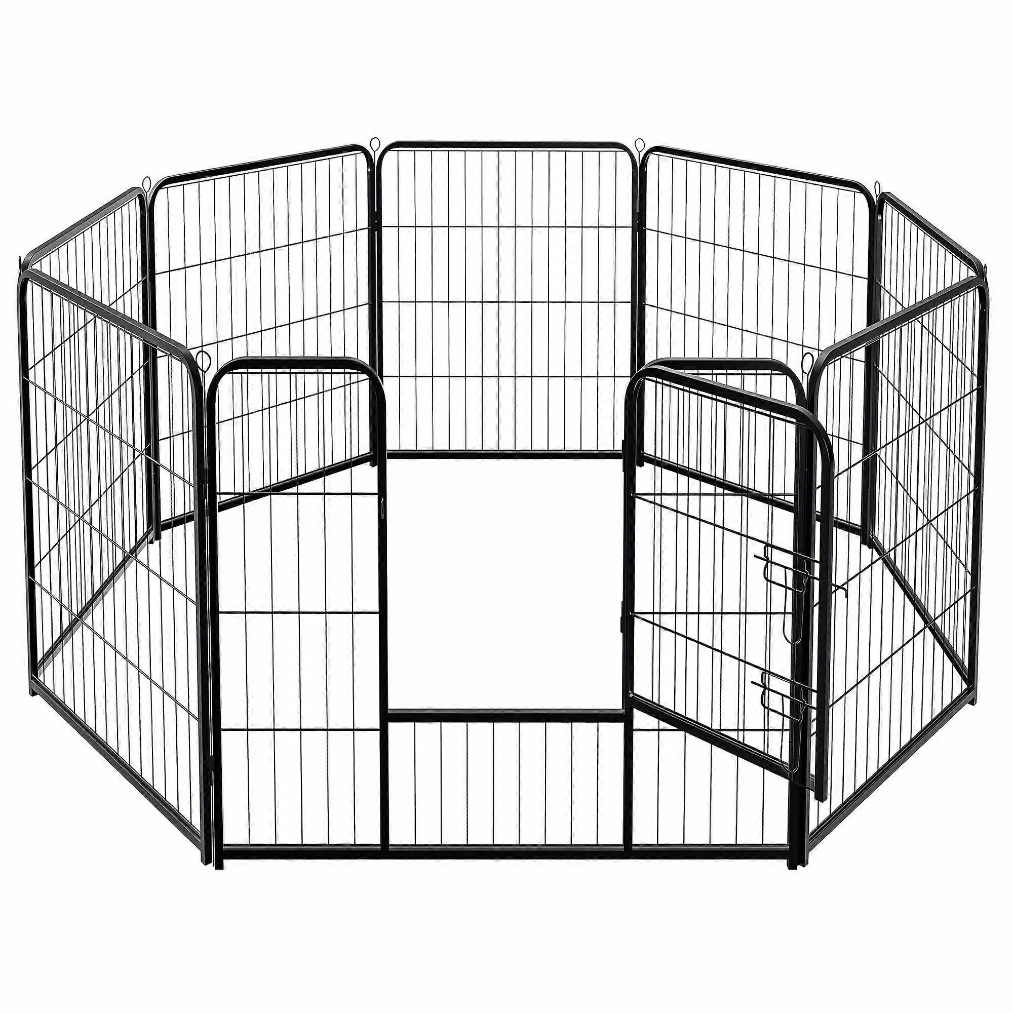 8 Panels Metal Pet Playpen with Door, 26.8 Square Feet Indoor & Outdoor Dog Fence, Portable Camping Pet Enclosure for Small/Medium Pets, Black - 62"x6