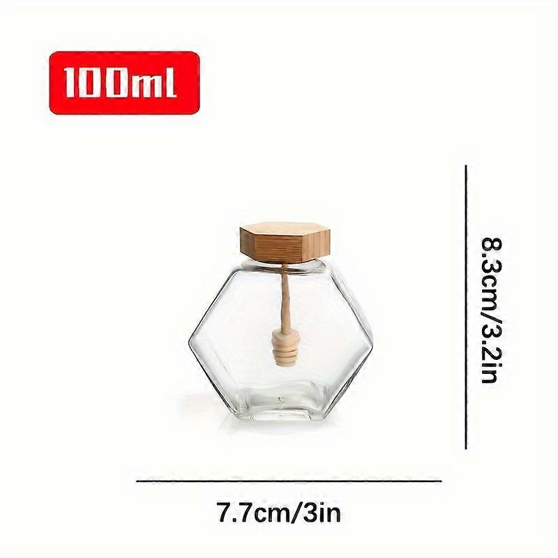 1pc Storage Container, Multipurpose Hexagonal Glass Honey Bottle With Wooden Lid, Leak Proof And Reusable Food Sealed Box, For Honey, Jam And Sauce, K