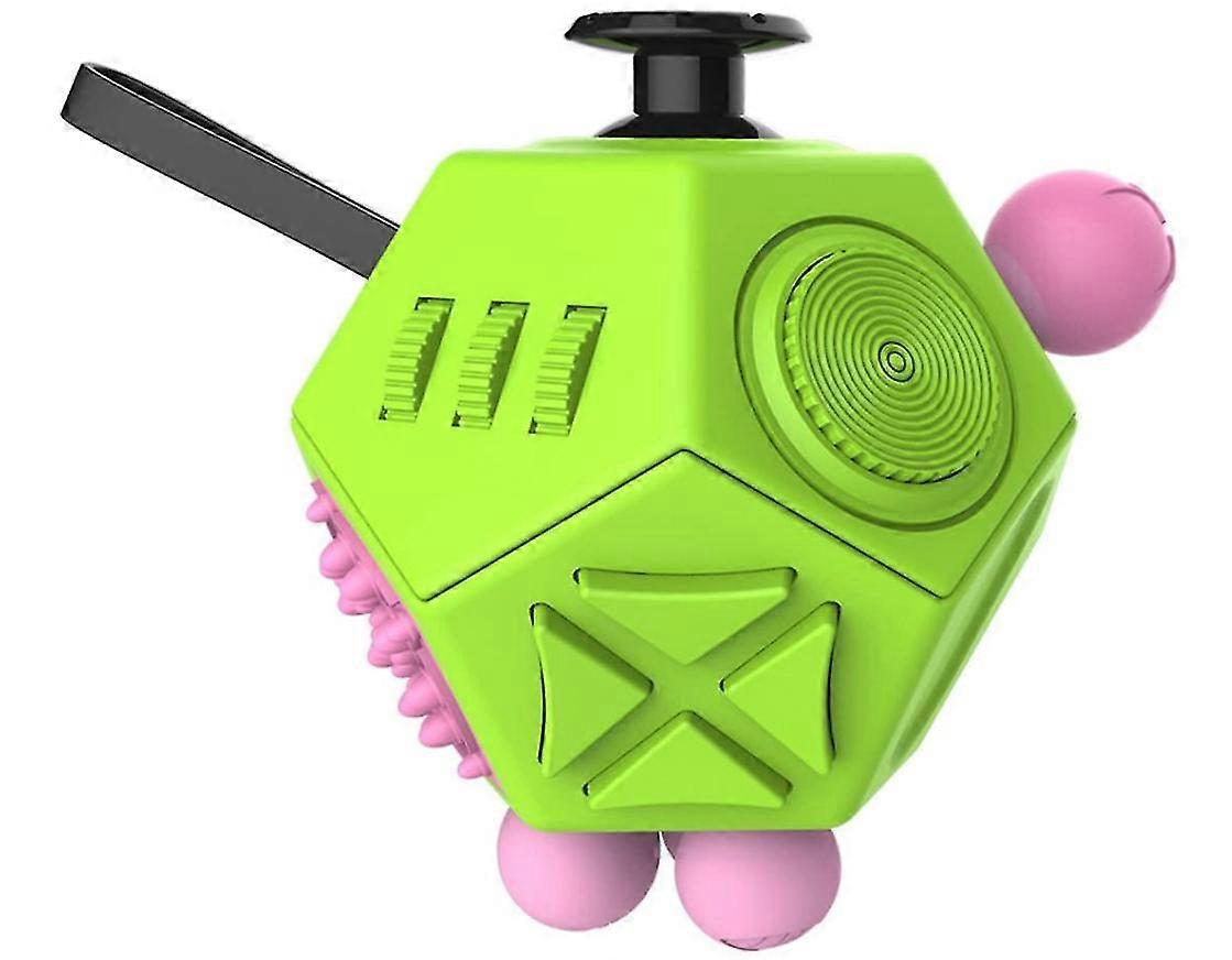 Fidget Cube 2 Hands Dodecagon Toy with 12 Fidgets Functions Every Day Carry Palm Heal Toys Help to Calm Down A3(Green)