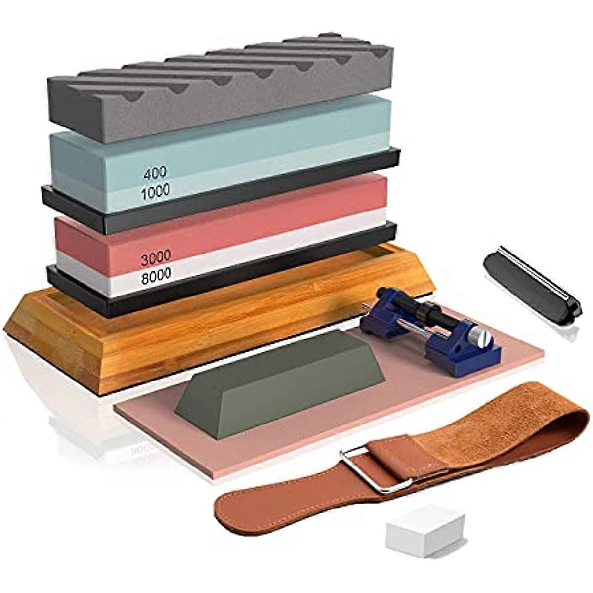 BRITOR coltello affilatura pietra pietra per affilare include 4 lati grana 4001000 30008000 antiscivolo bambù base angolo guida lucidante composto in pelle coramella flatte