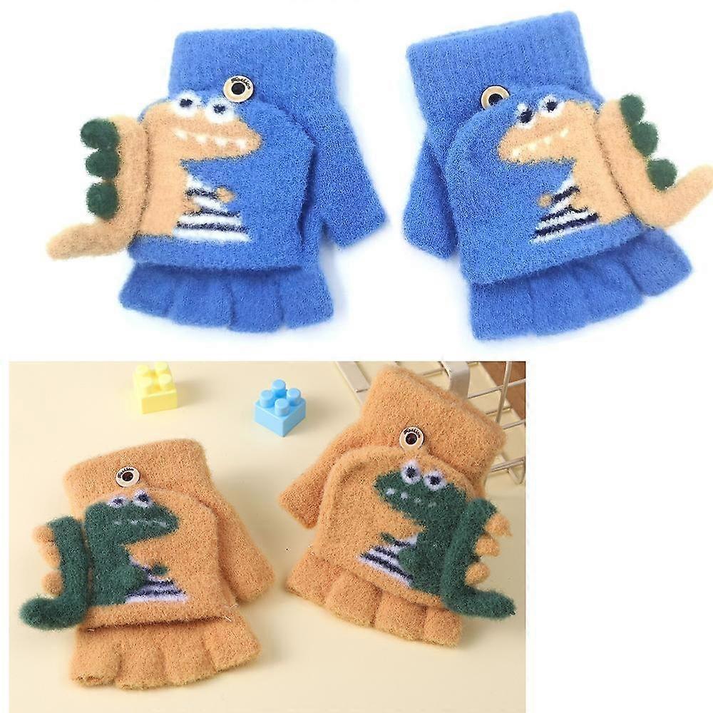 Knitted Gloves for Kids,Kids Winter Gloves,Winter Mitten,Warm Plush Mittens Knitted Gloves with Zipper Autumn Winter Half Finger Gloves for Boys Girls