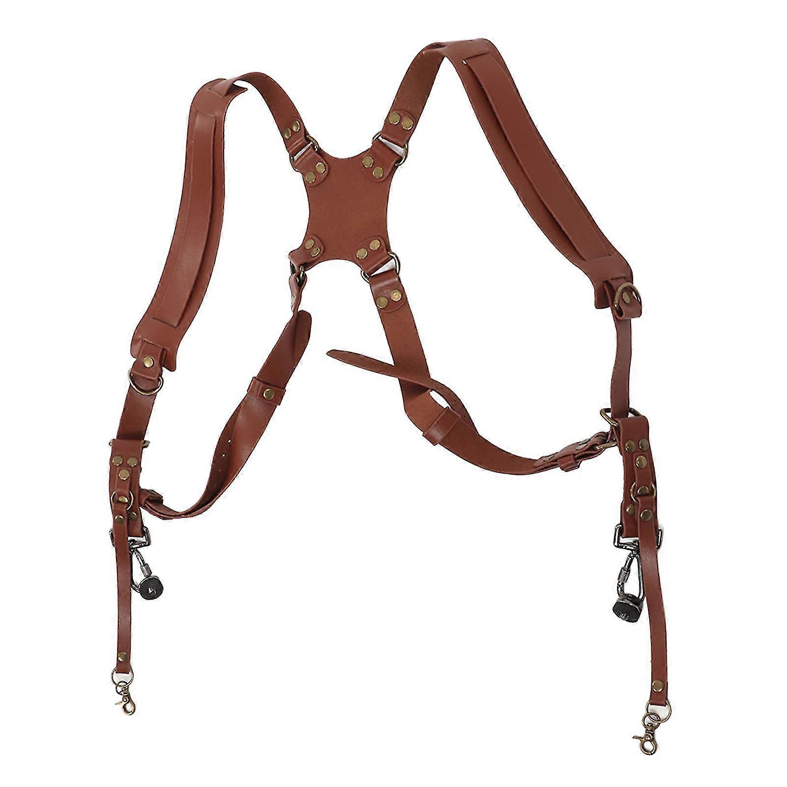 Adjustable Leather Double Shoulder Camera Strap - Brown